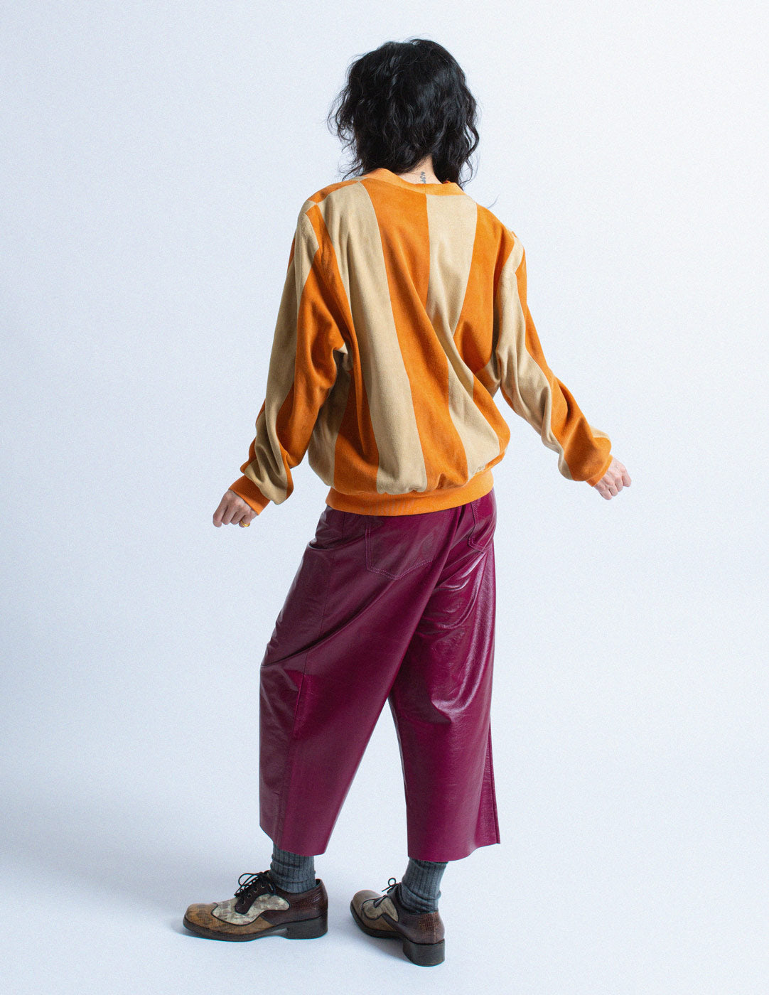 Hermès Sport vintage ochre and sand striped suede jacket back view