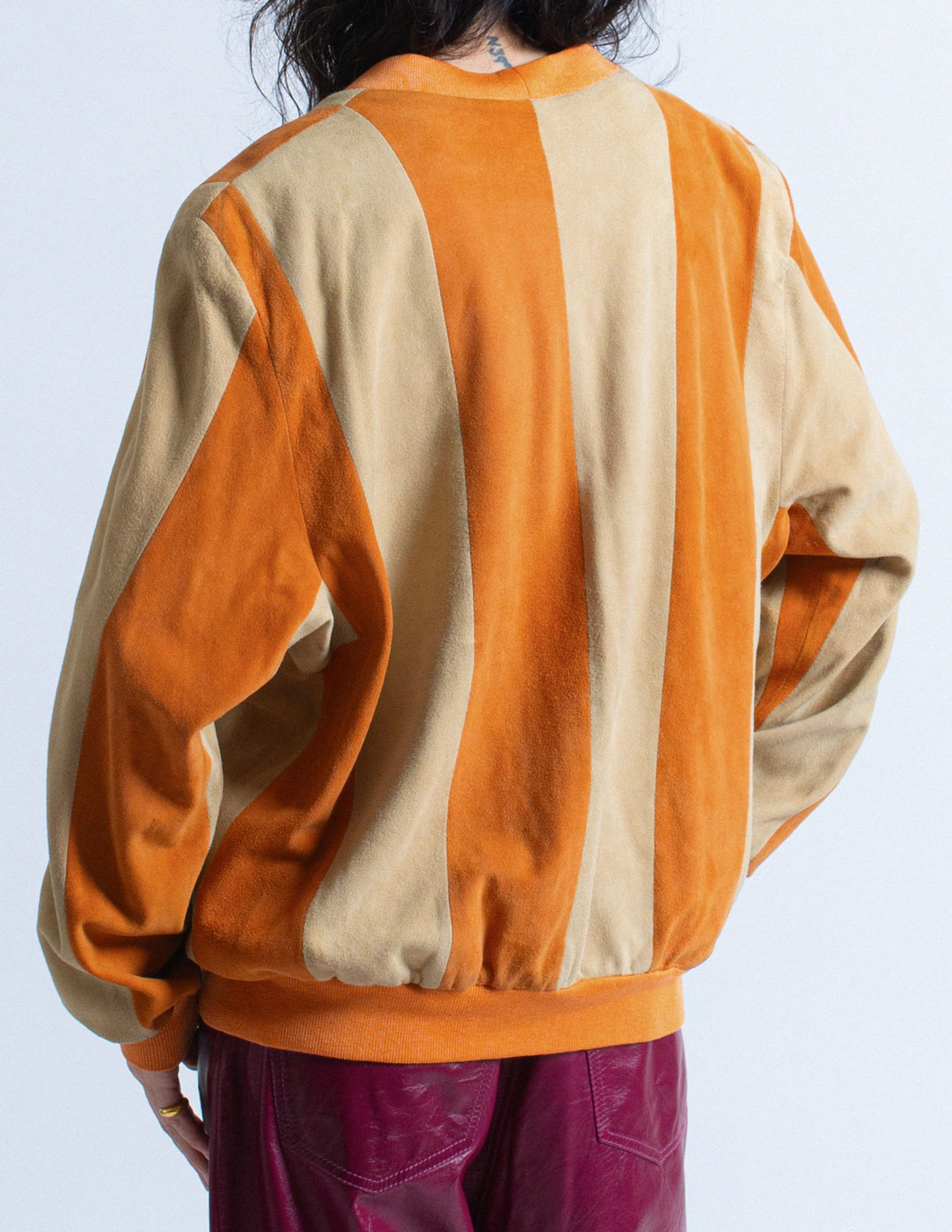 Hermès Sport vintage ochre and sand striped suede jacket back detail
