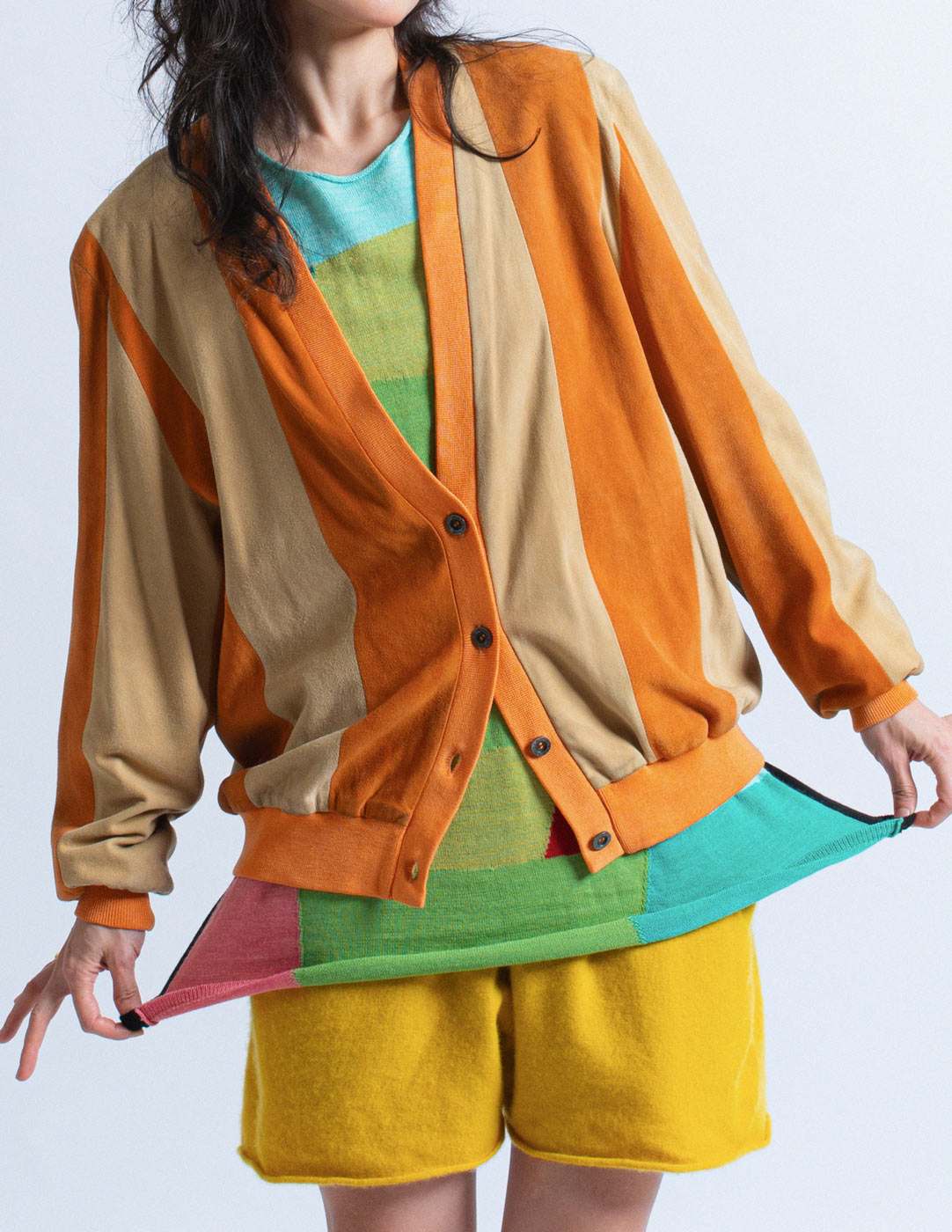 Hermès Sport vintage ochre and sand striped suede jacket detail