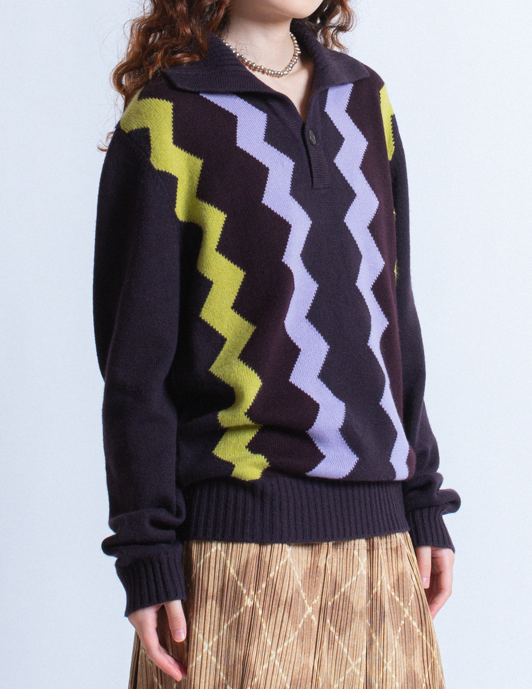 Hermès vintage zigzag purple cashmere pullover detail