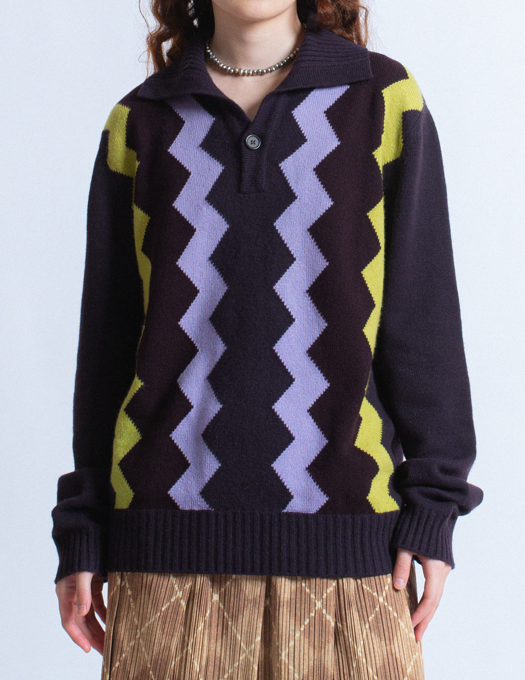 Hermès vintage zigzag purple cashmere pullover detail
