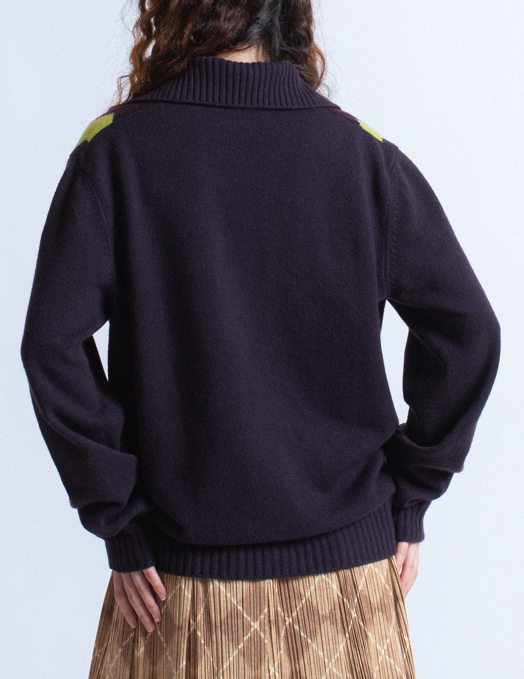 Hermès vintage zigzag purple cashmere pullover back detail