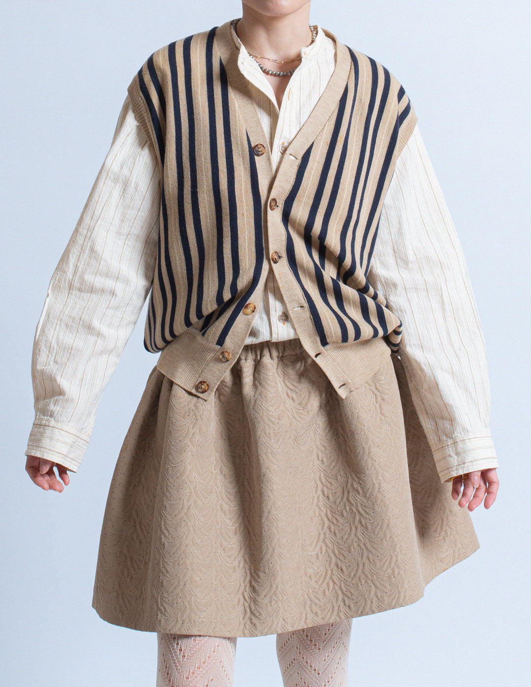 Miu Miu beige textured jacquard balloon skirt front detail