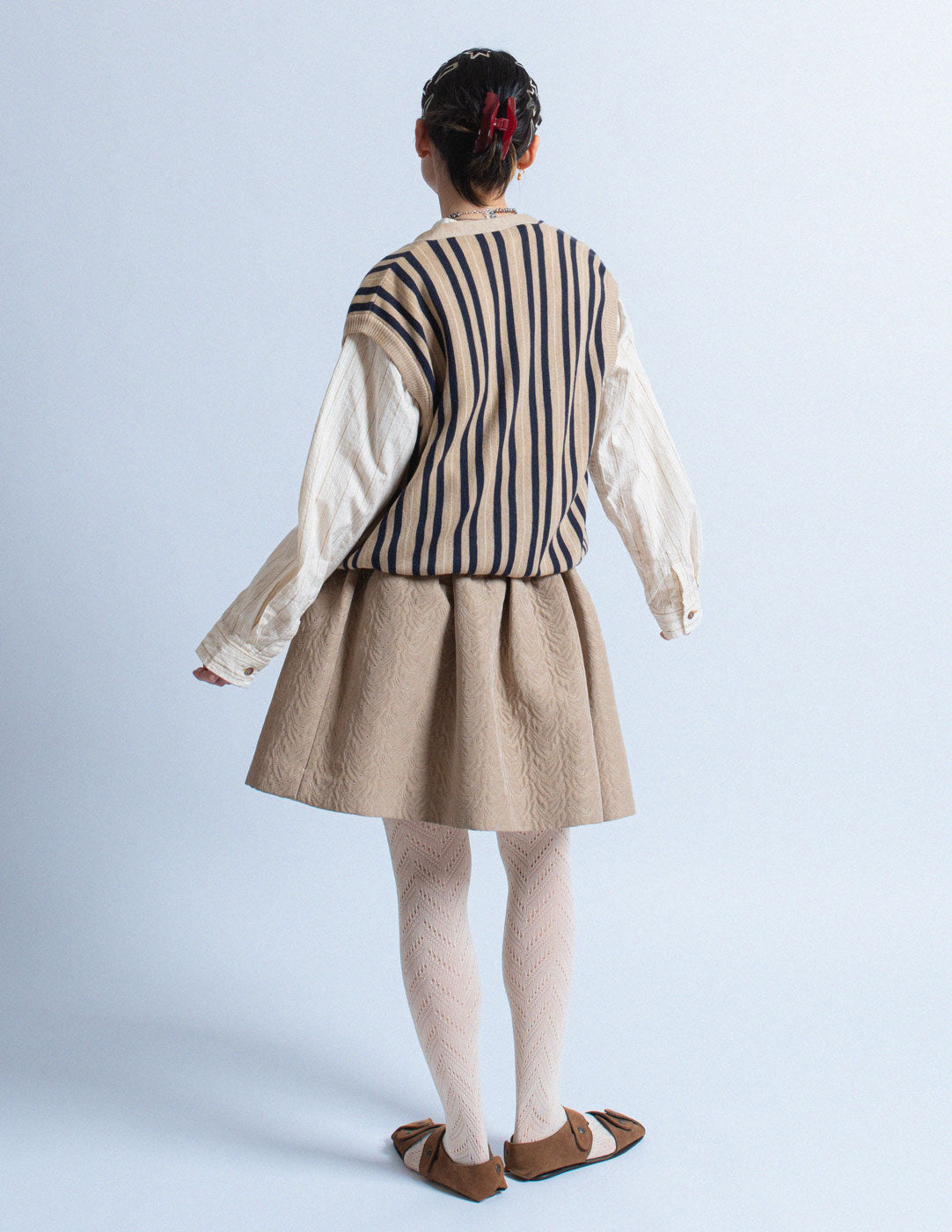 Miu Miu beige textured jacquard balloon skirt back view