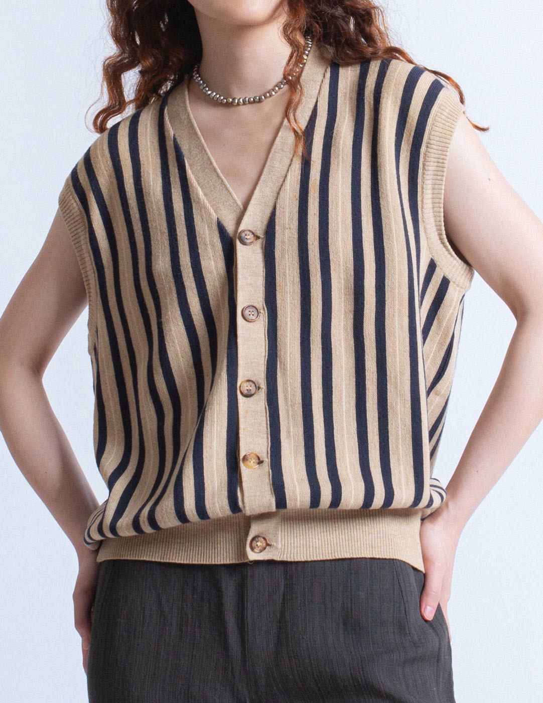 Hermès vintage striped wool buttoned vest front detail