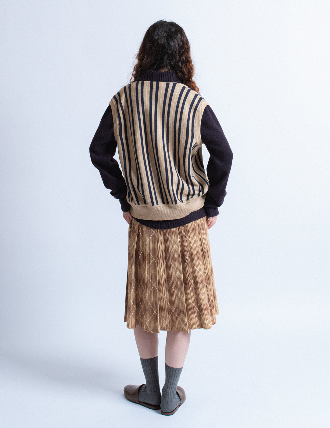 Hermès vintage striped wool buttoned vest back view