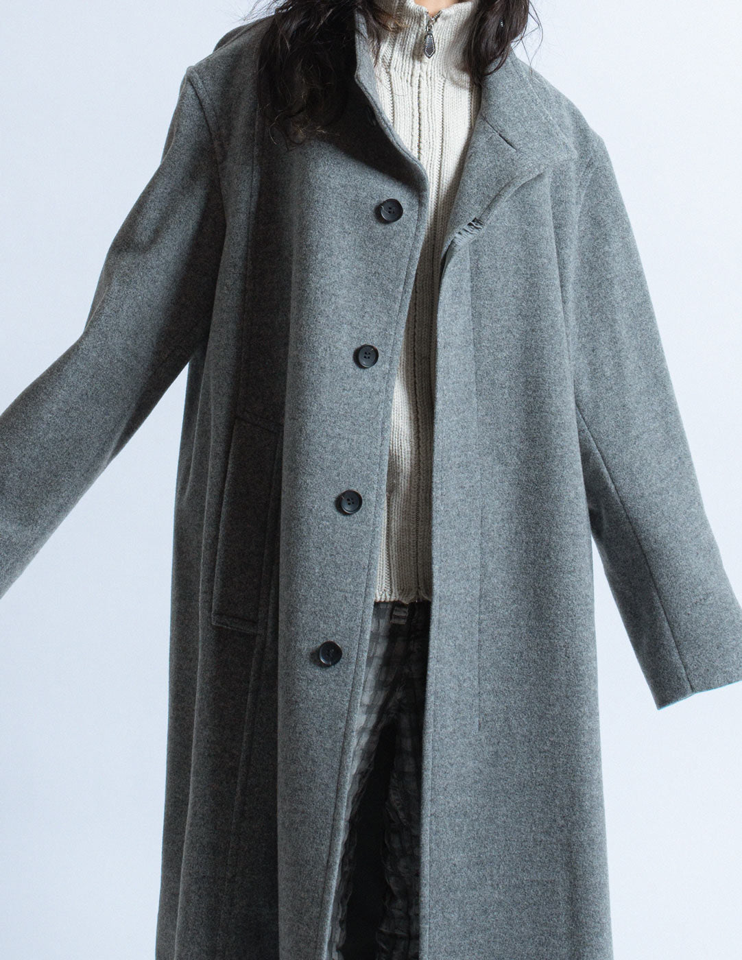 Issey Miyake Men gray wool long coat detail