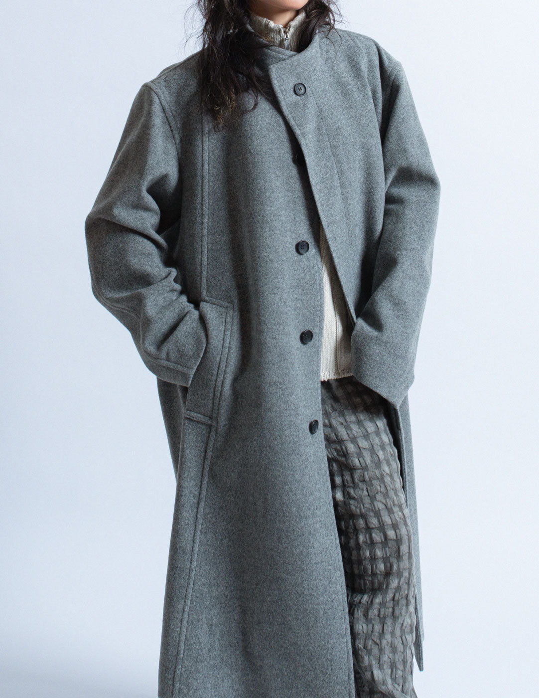 Issey Miyake Men gray wool long coat detail