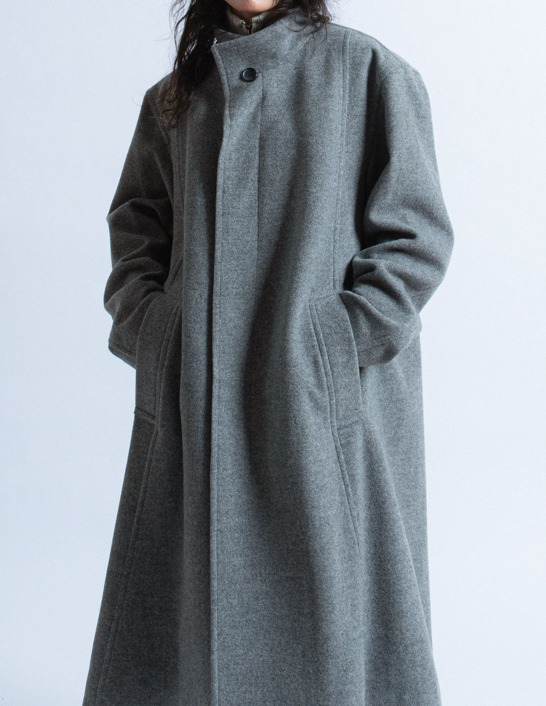 Issey Miyake Men gray wool long coat detail