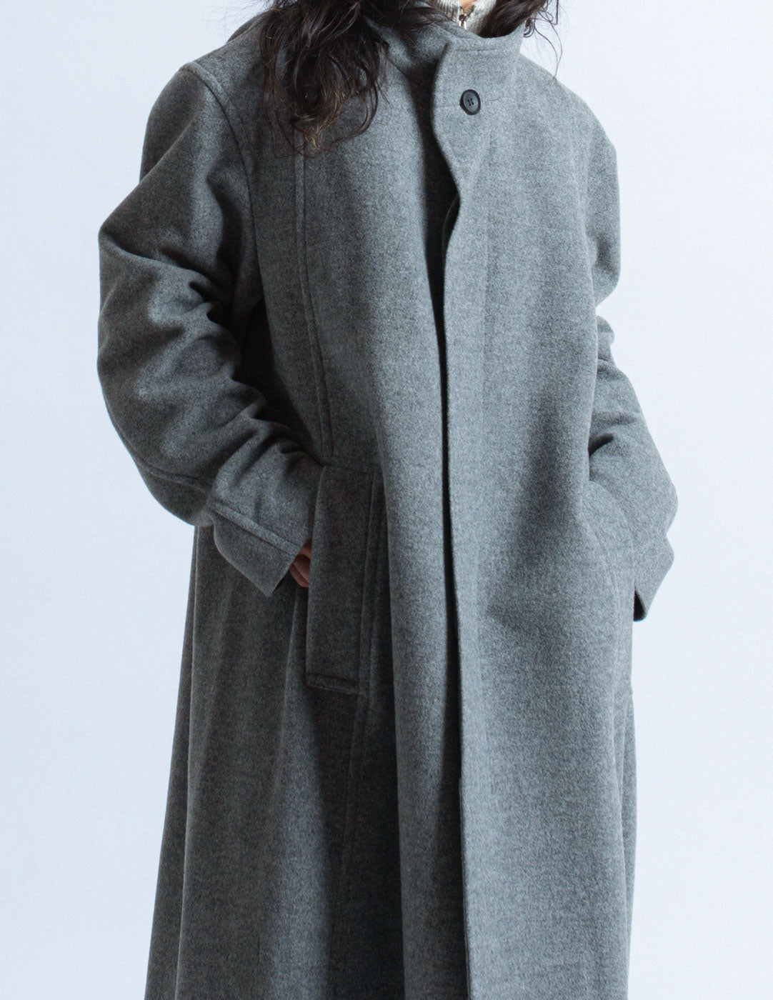Issey Miyake Men gray wool long coat detail