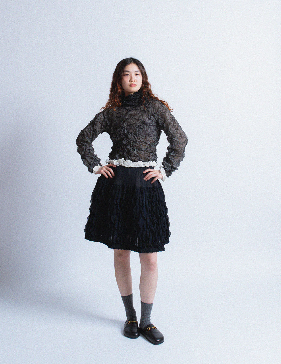 Issey Miyake black crinkled long sleeves