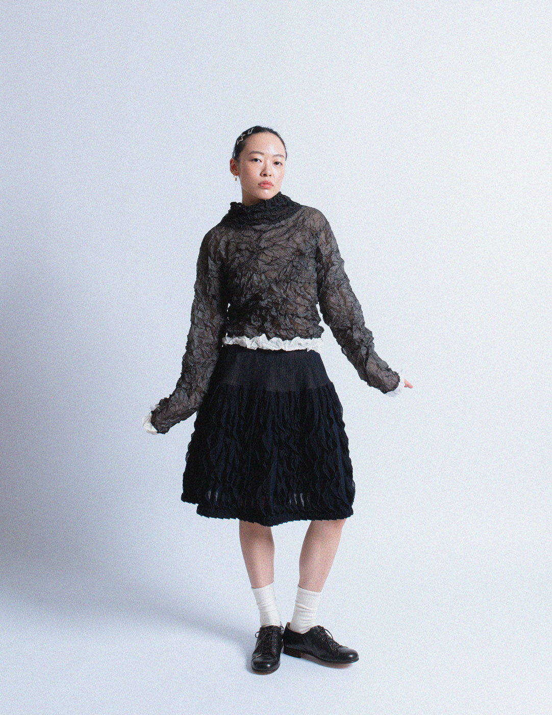 navy petal ruffled skirt