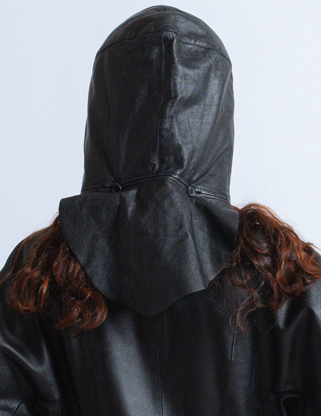 vintage asymmetrical draped leather coat with hood