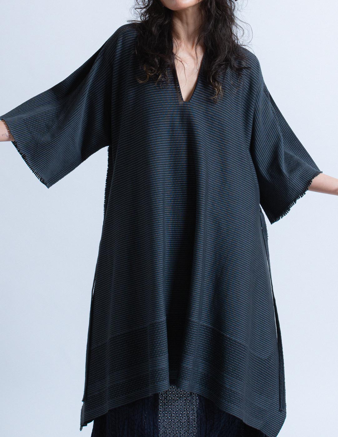 Issey Miyake striped transformable kaftan dress detail