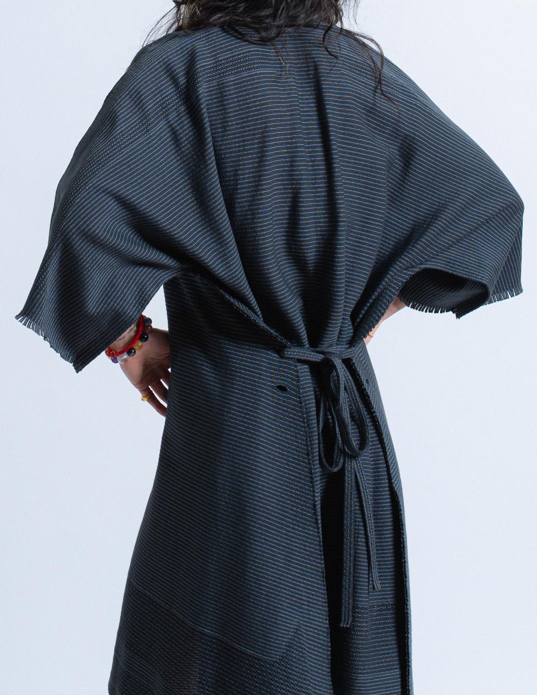 Issey Miyake striped transformable kaftan dress back detail