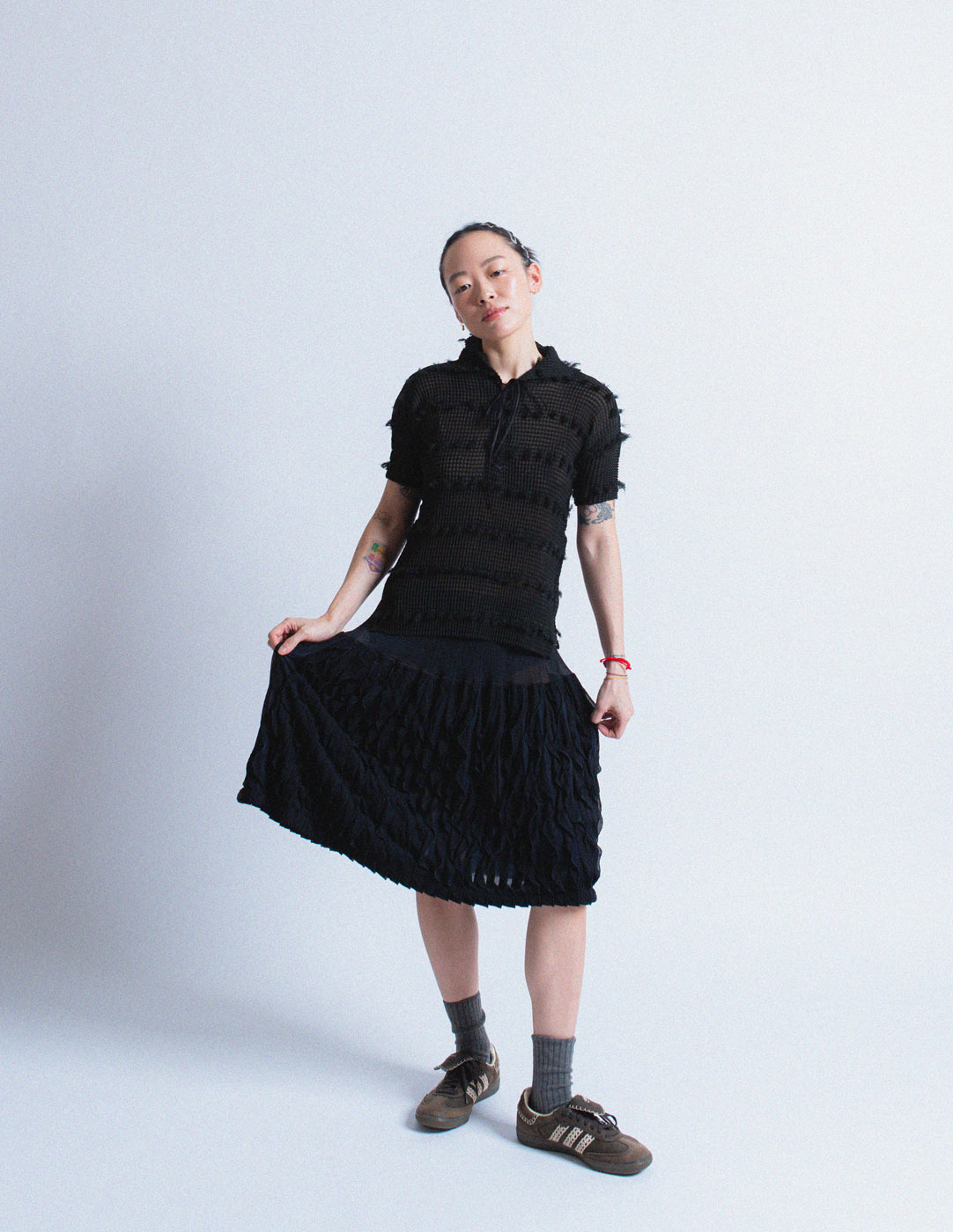 navy petal ruffled skirt