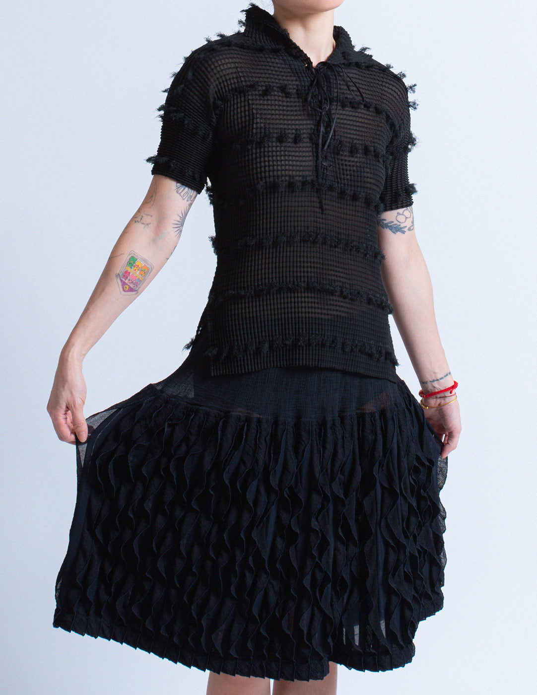 navy petal ruffled skirt