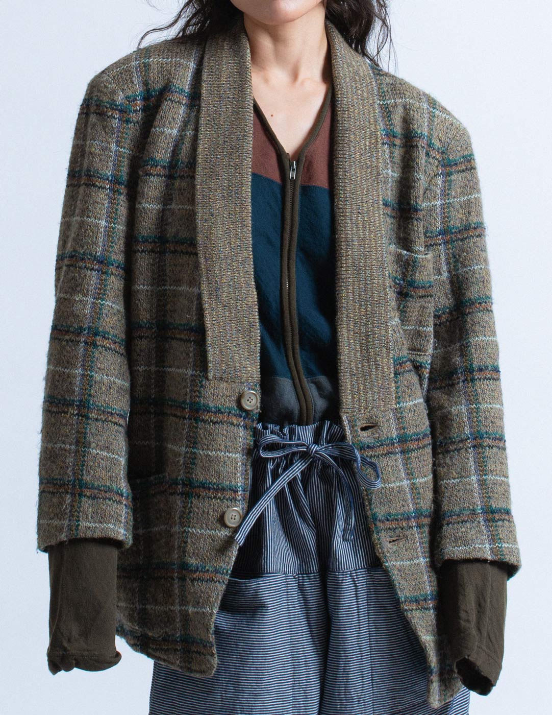 Issey Miyake Men vintage plaid knit blazer detail