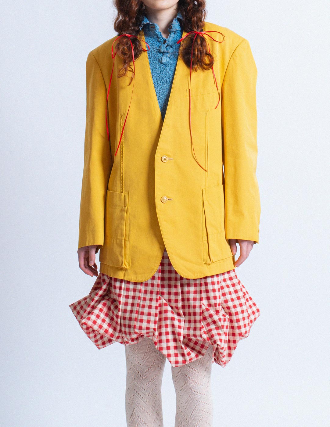 Issey Miyake vintage yellow cotton blazer front detail