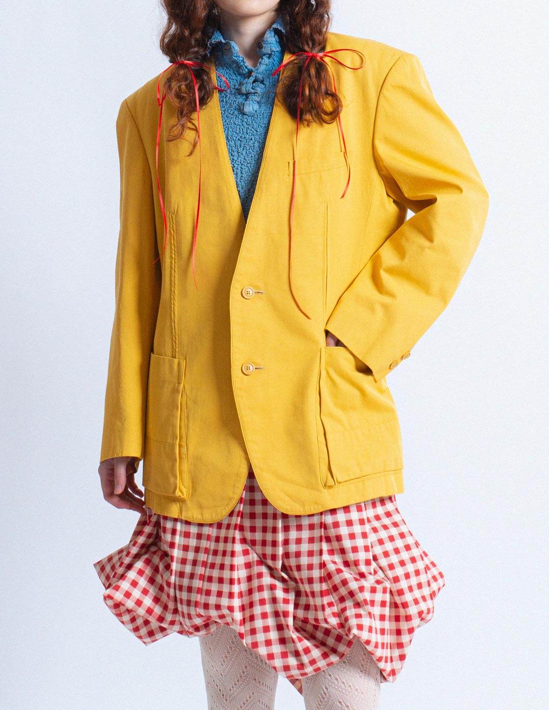 Issey Miyake vintage yellow cotton blazer detail