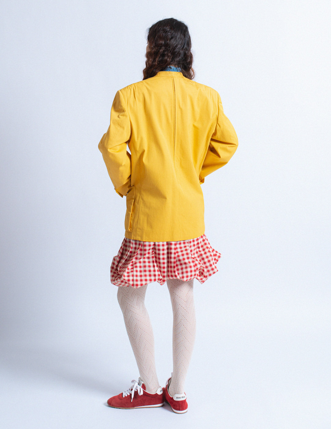 Issey Miyake vintage yellow cotton blazer back view