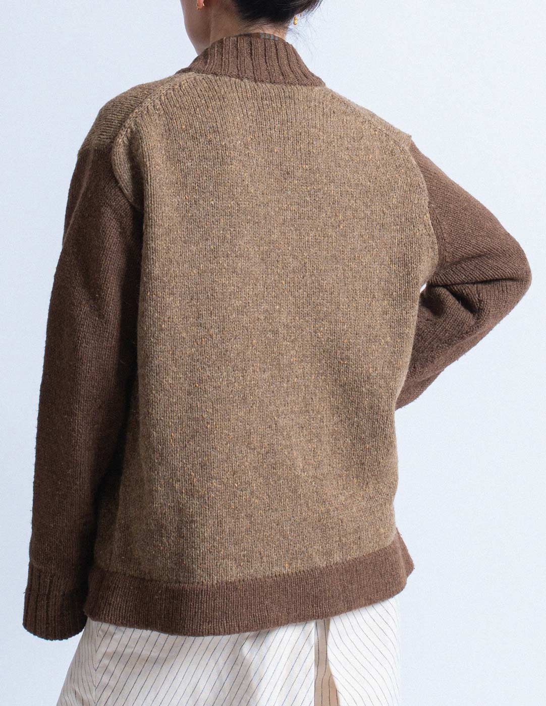 vintage brown textured wool zip-up jacket