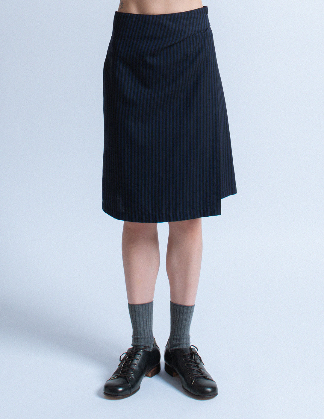 Issey Miyake vintage navy pinstriped skirt set skirt detail