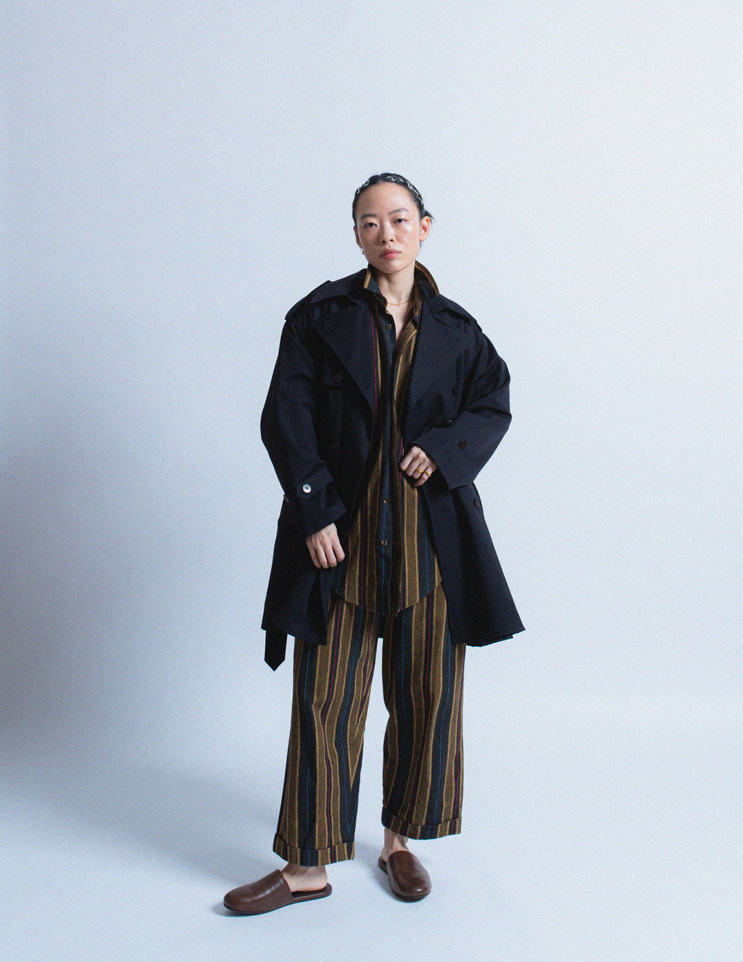 Issey Miyake vintage navy short wool trench