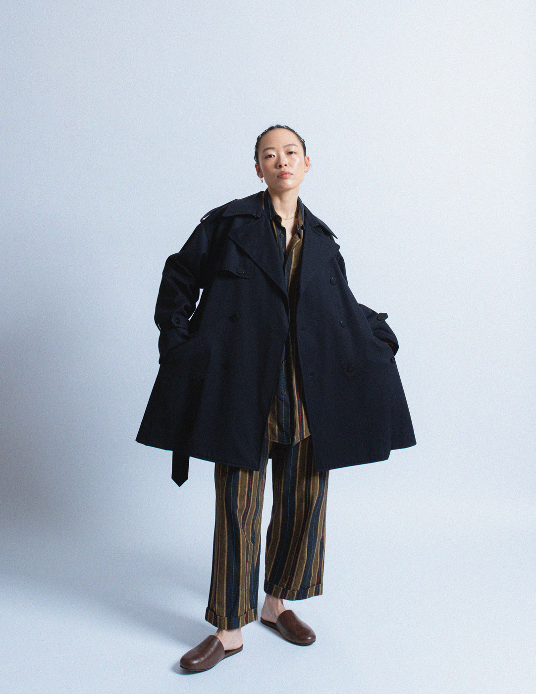Issey Miyake vintage navy short wool trench