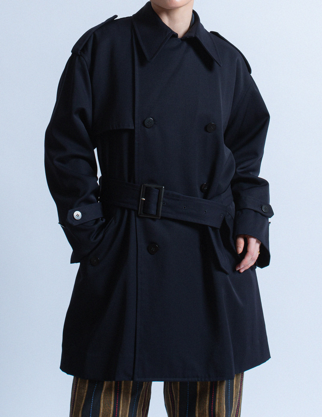 Issey Miyake vintage navy short wool trench detail