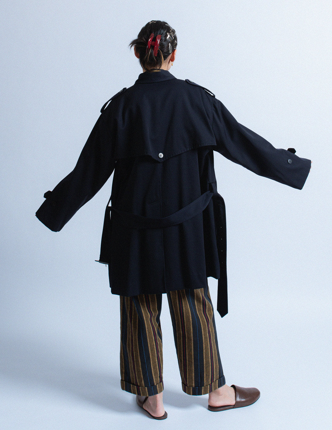 Issey Miyake vintage navy short wool trench back view