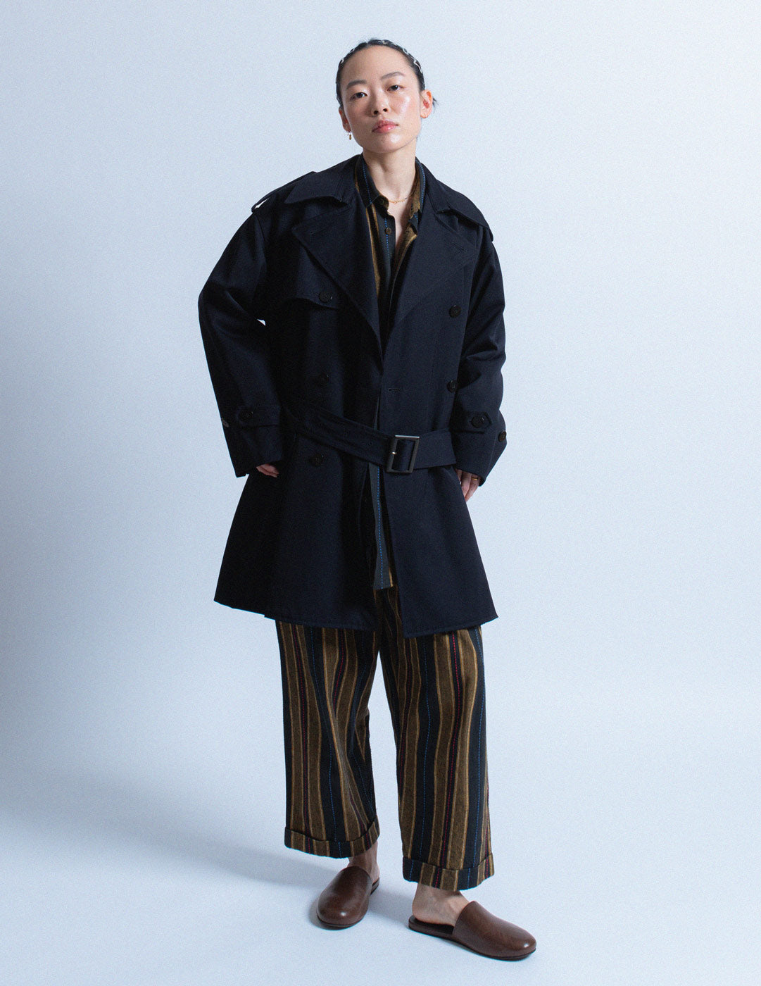Issey Miyake vintage navy short wool trench