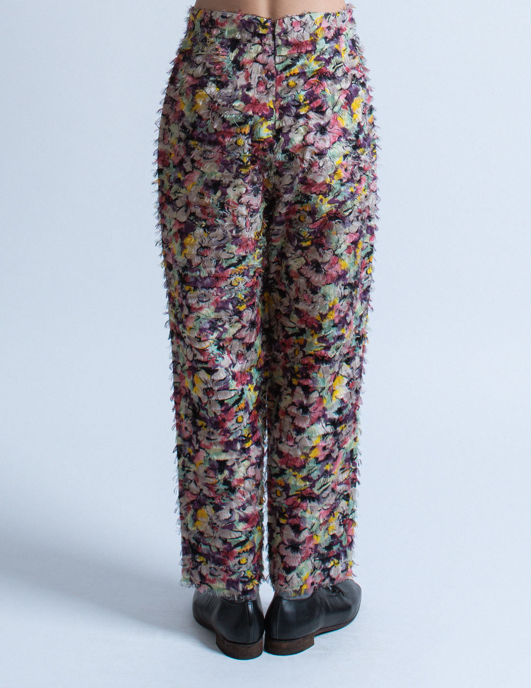 Jean Paul Gaultier vintage feathered floral trousers detail