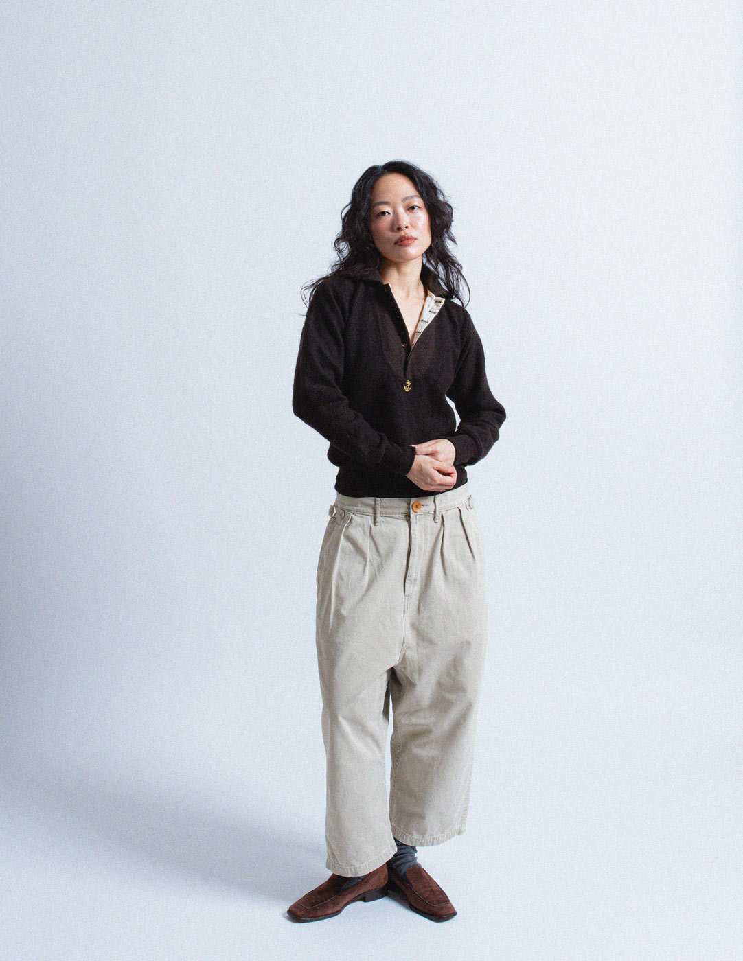 Kapital chocolate wool blend felted anchor pullover