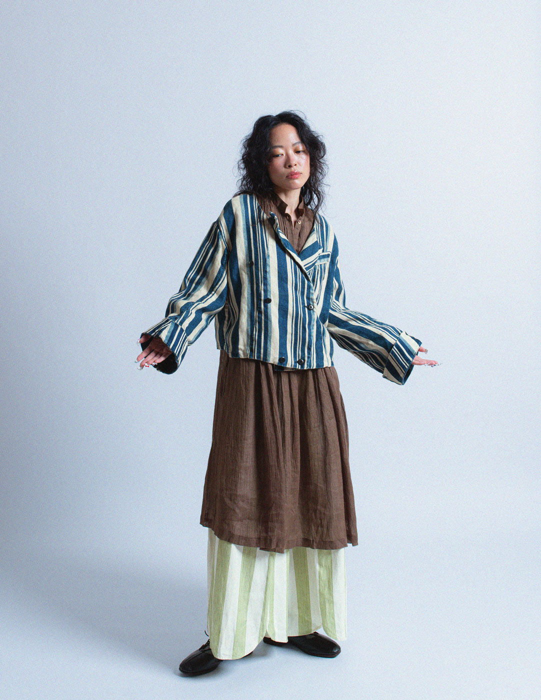 Kapital indigo and beige striped linen jacket