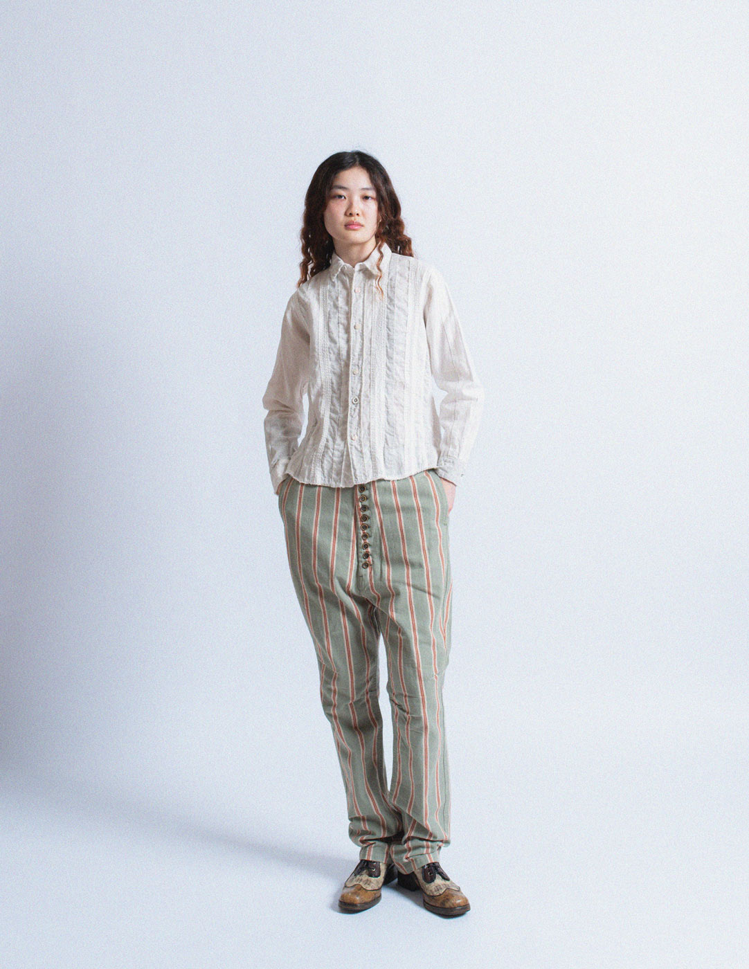 Kapital ivory cotton linen masked floral patchwork shirt