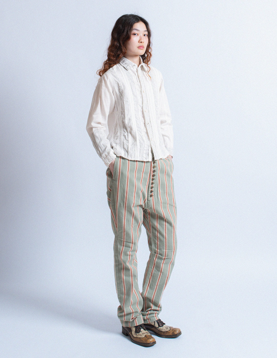 Kapital ivory cotton linen masked floral patchwork shirt