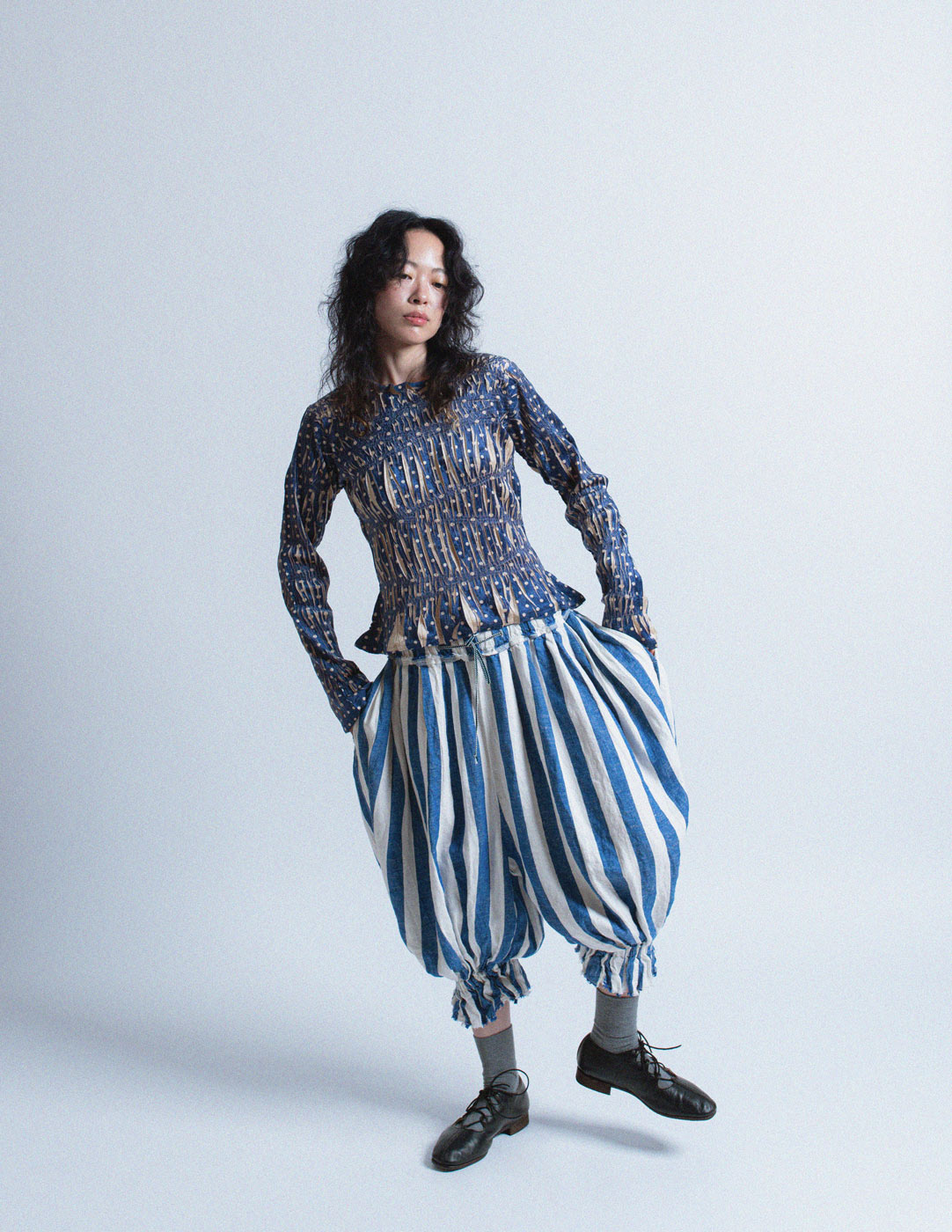 Kapital blue and white striped denim bloomers