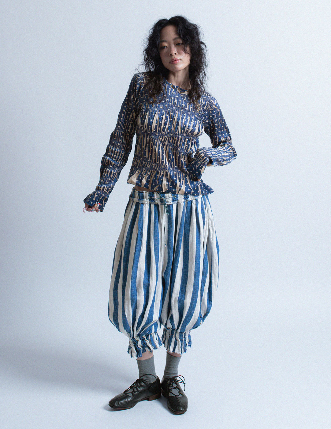 Kapital blue and white striped denim bloomers
