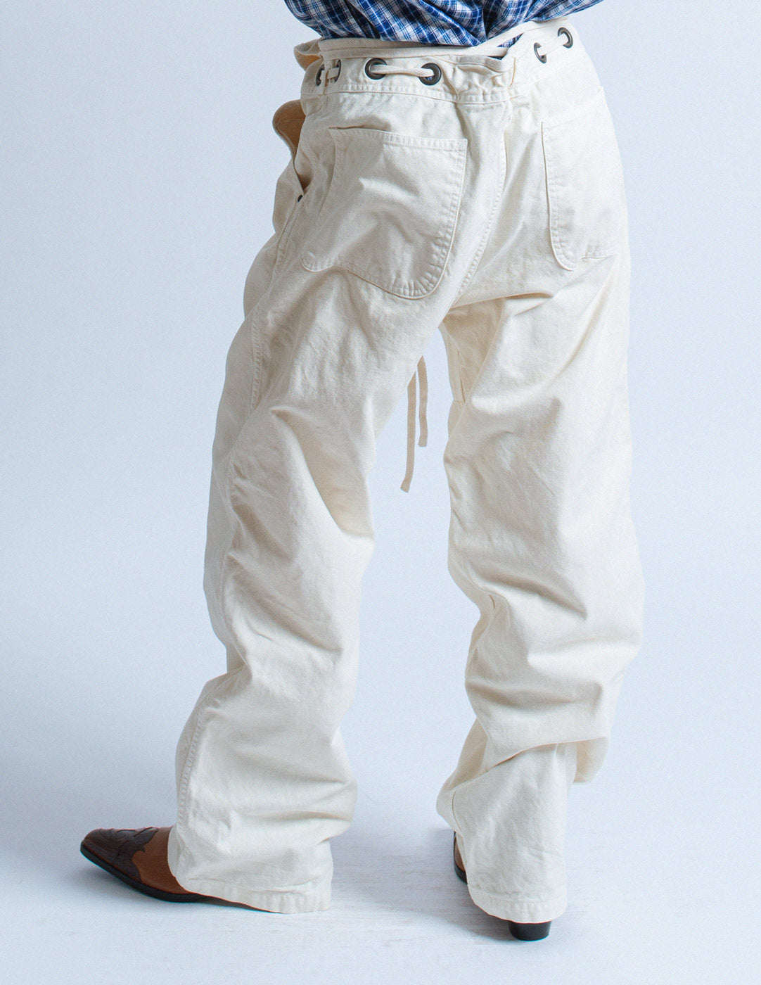 Kapital off white denim convertible overall back detail