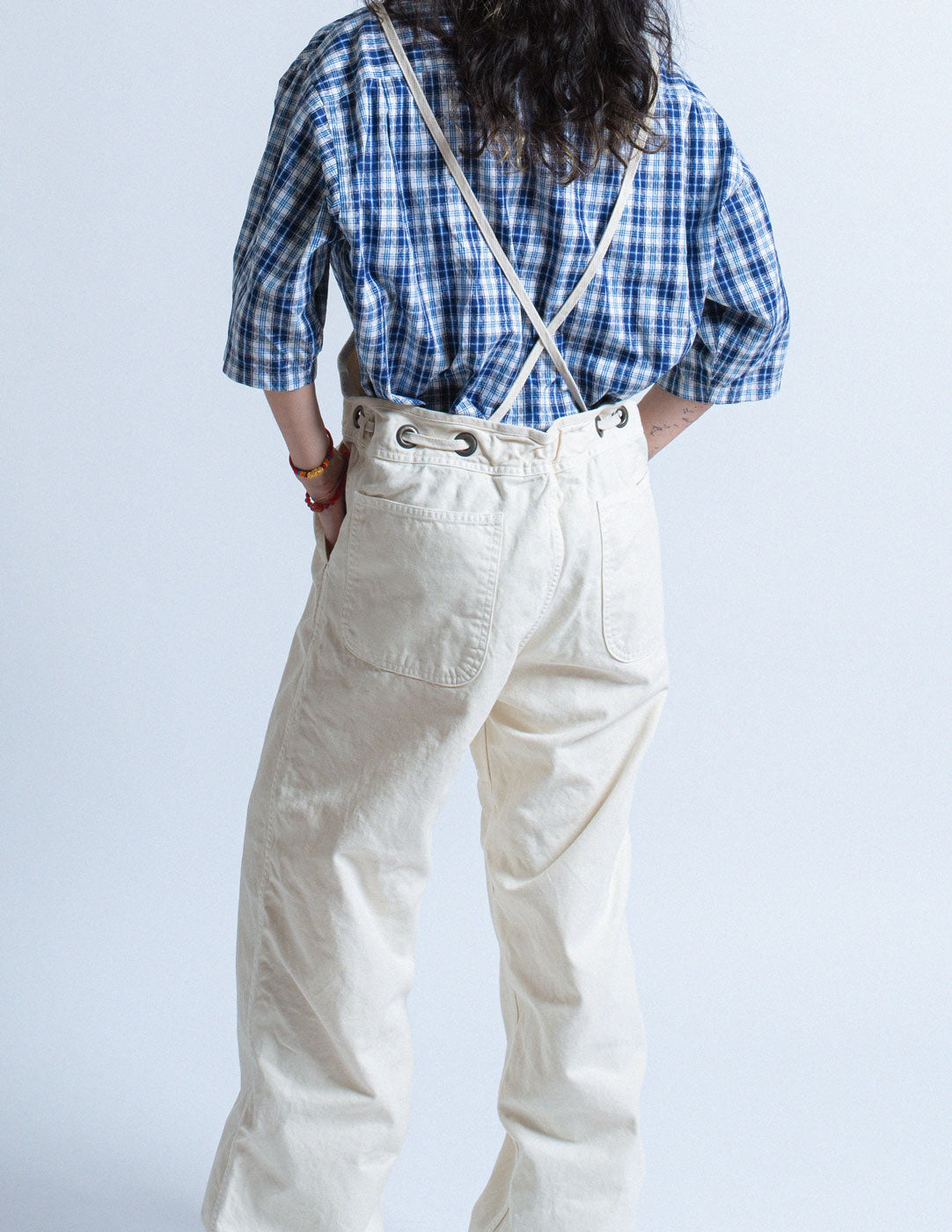 Kapital off white denim convertible overall back detail