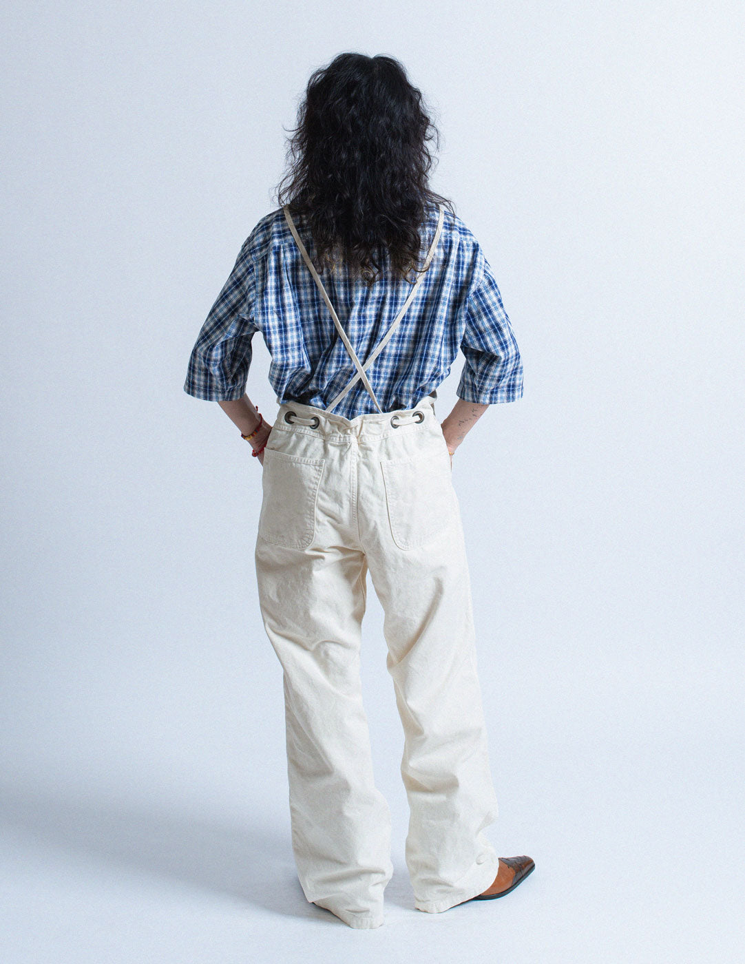 Kapital off white denim convertible overall back view