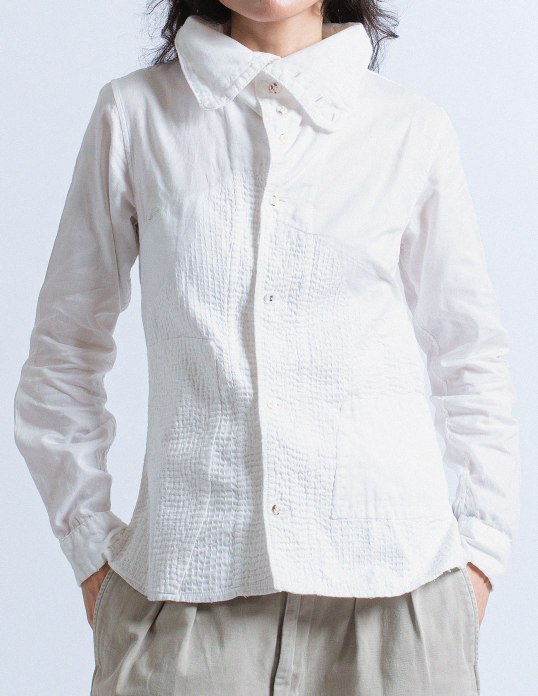 Kapital white collared shirt with stitching detail