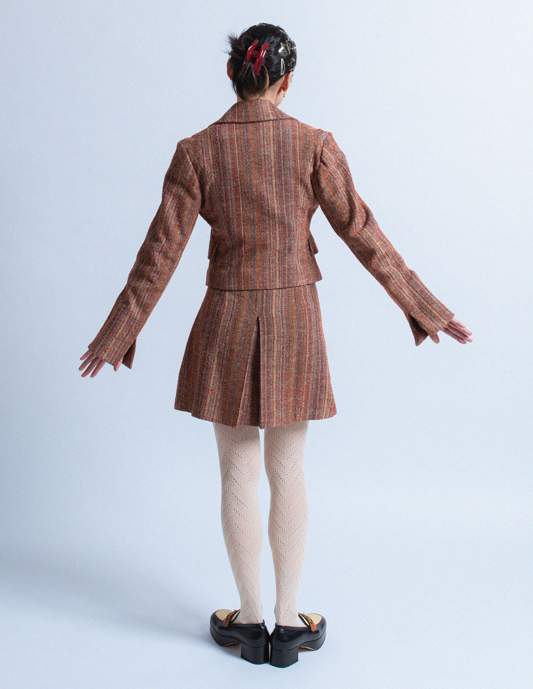 Christophe Lemaire vintage striped wool and silk blend skirt suit back view