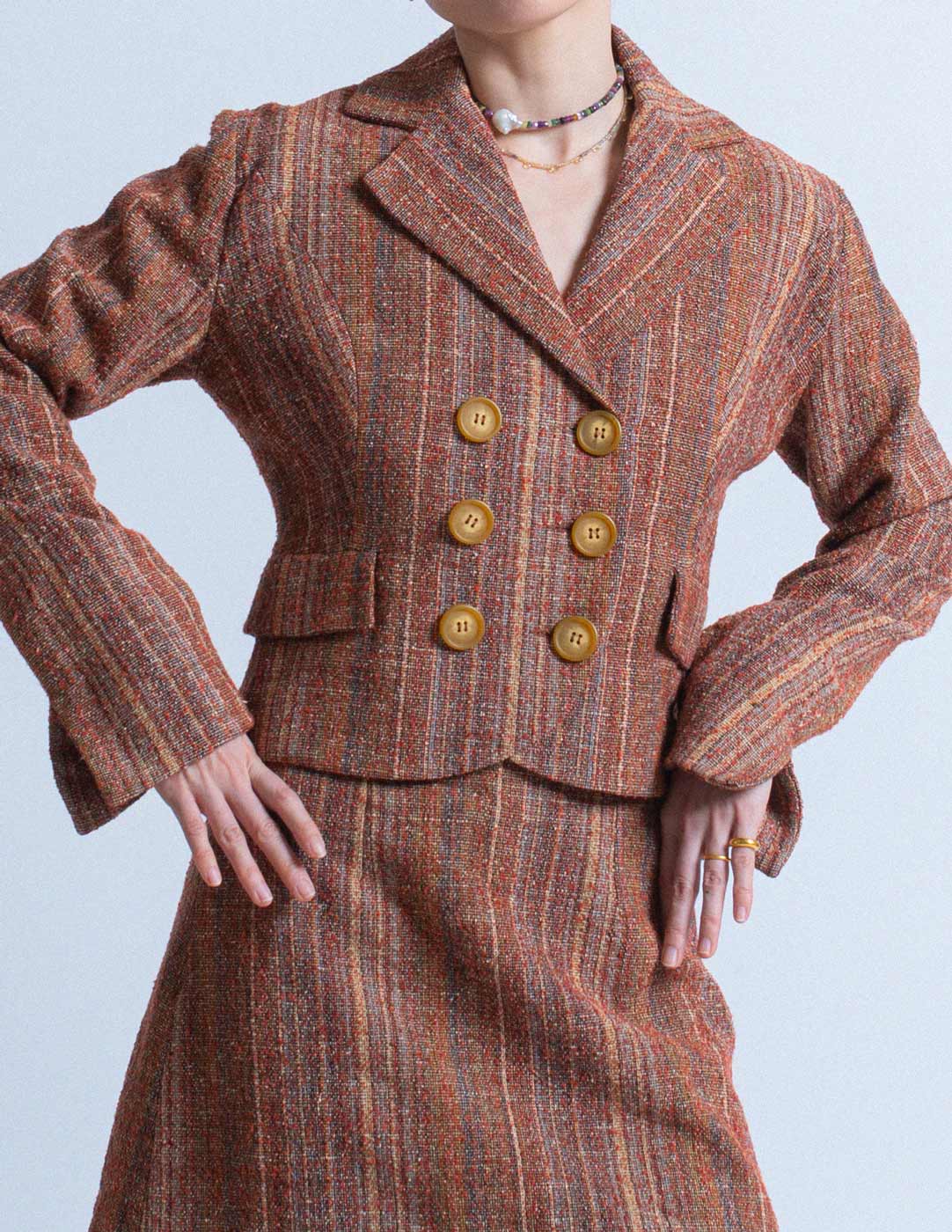 Christophe Lemaire vintage striped wool and silk blend skirt suit detail