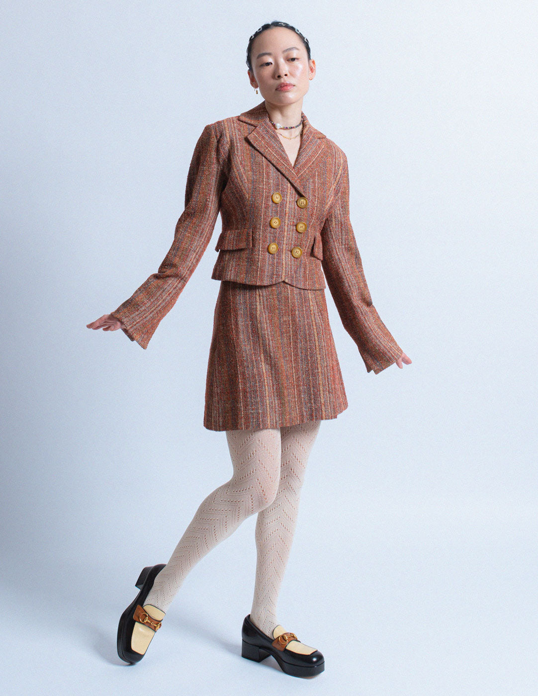 Christophe Lemaire vintage striped wool and silk blend skirt suit