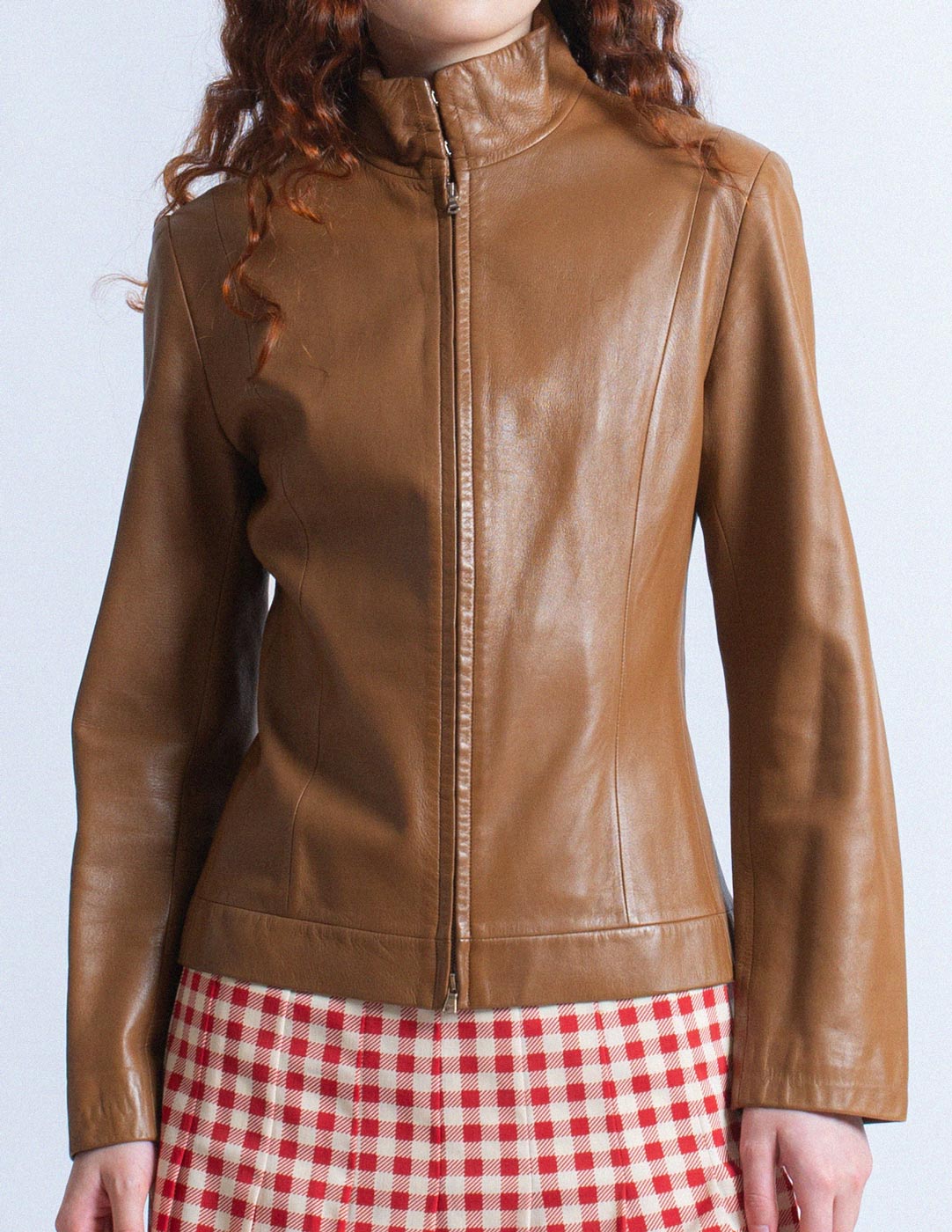 vintage caramel leather zipped jacket