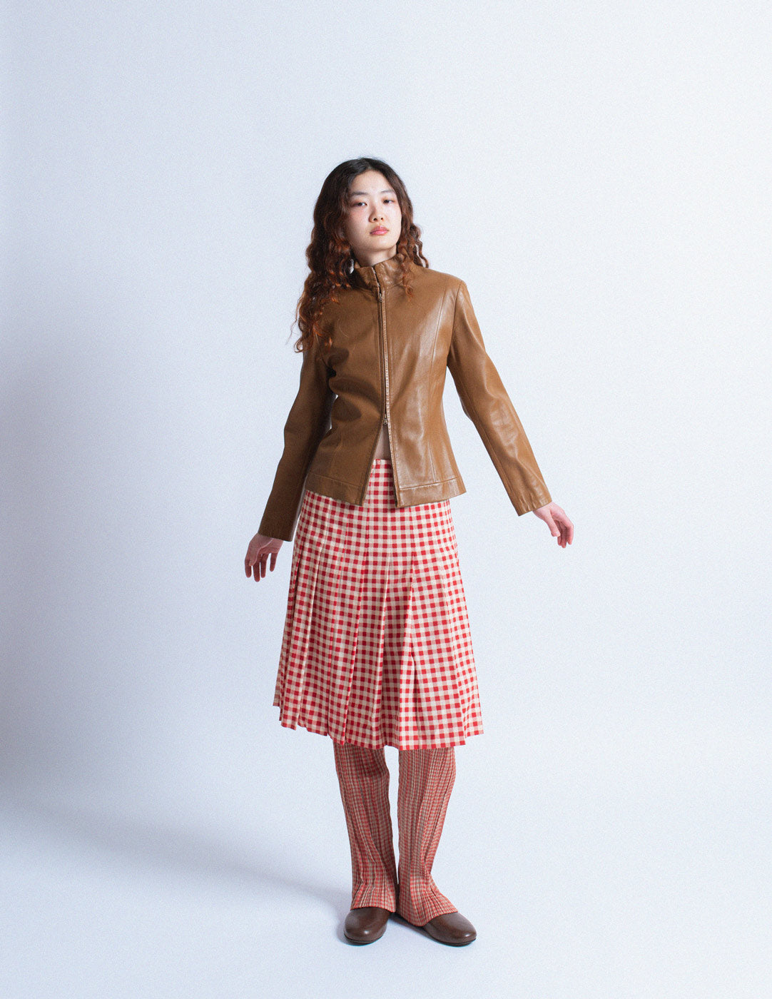 vintage caramel leather zipped jacket
