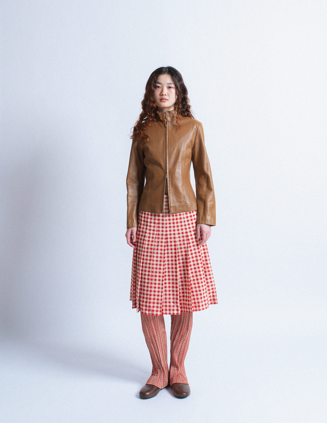 vintage caramel leather zipped jacket