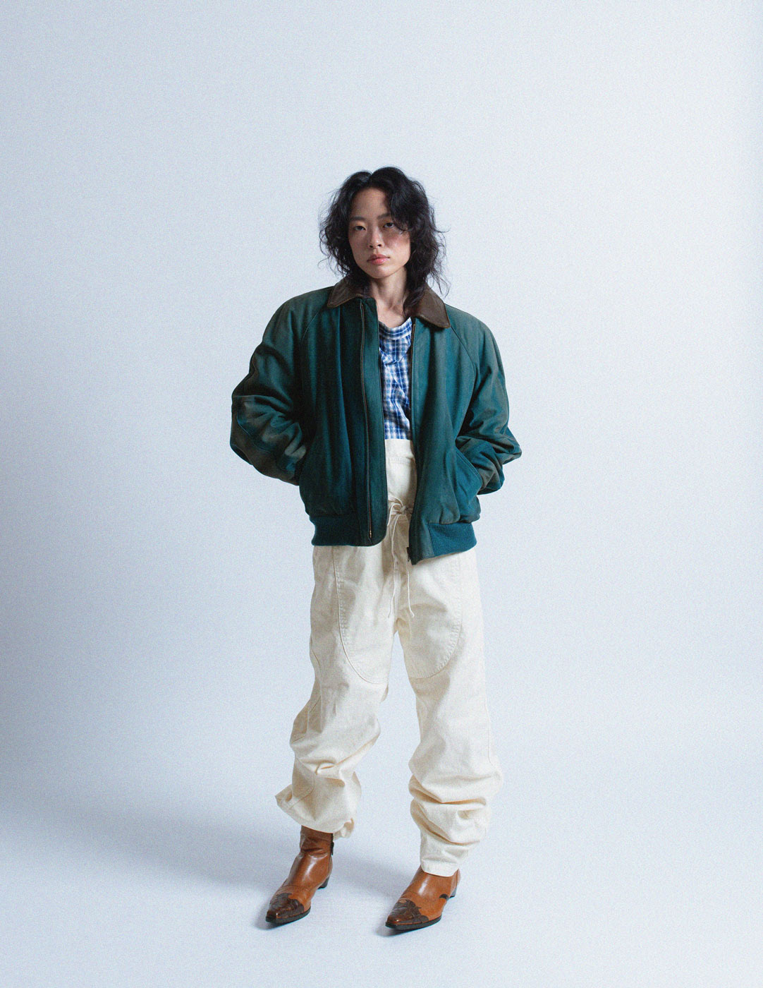 Loewe vintage teal wash leather bomber